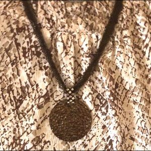 Copper tone disc necklace w/multi strand chain